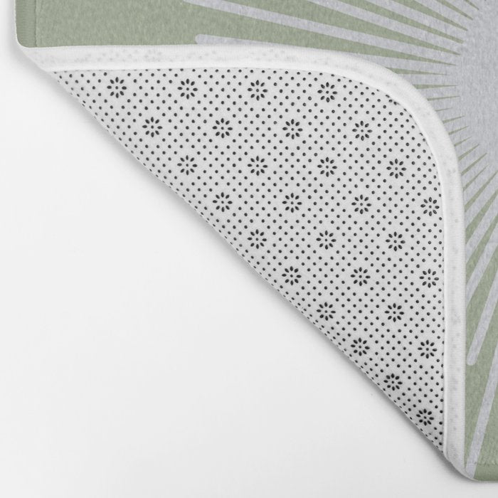 Midcentury Modern Minimalist Sunburst 4 in Light Silver Gray and Sage Green Bath Mat Gallery Image 2