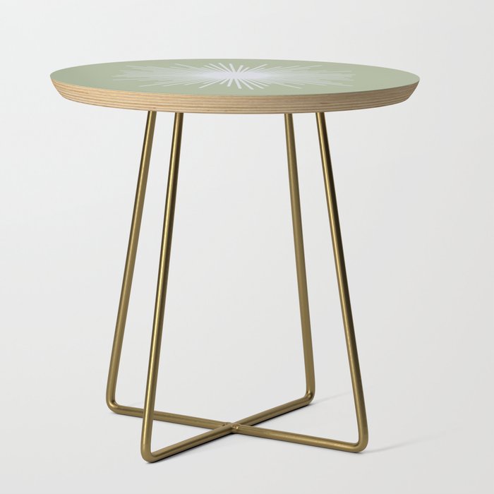 Midcentury Modern Minimalist Sunburst 4 in Light Silver Gray and Sage Green Side Table Gallery Image 1