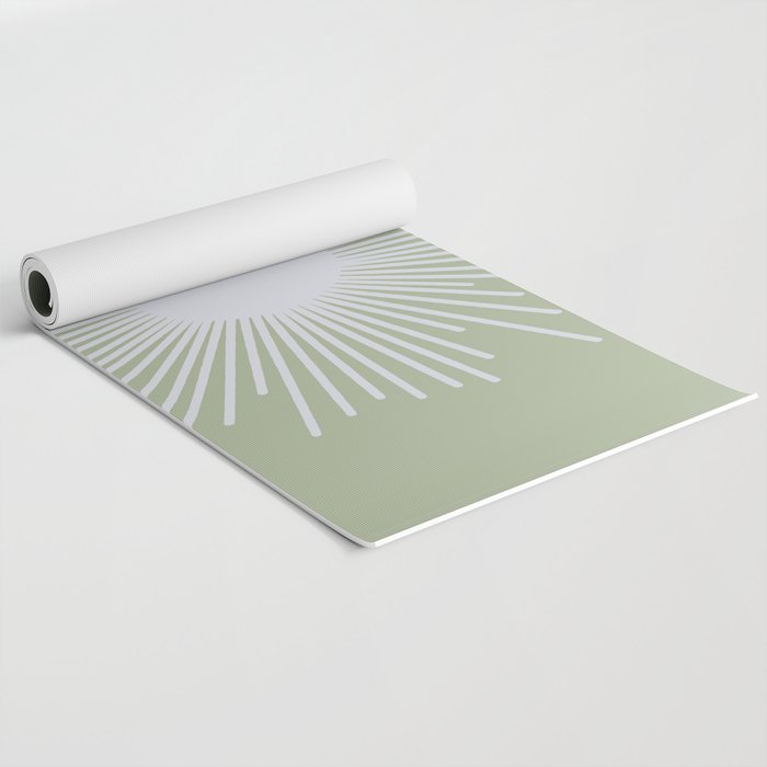 Midcentury Modern Minimalist Sunburst 4 in Light Silver Gray and Sage Green Yoga Mat Gallery Image 2
