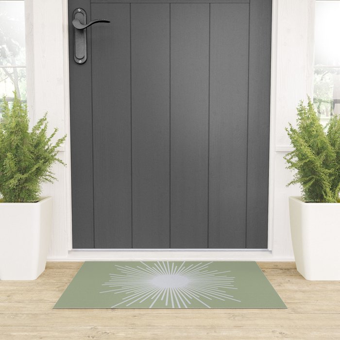 Midcentury Modern Minimalist Sunburst 4 in Light Silver Gray and Sage Green Welcome Mat Gallery Image 3