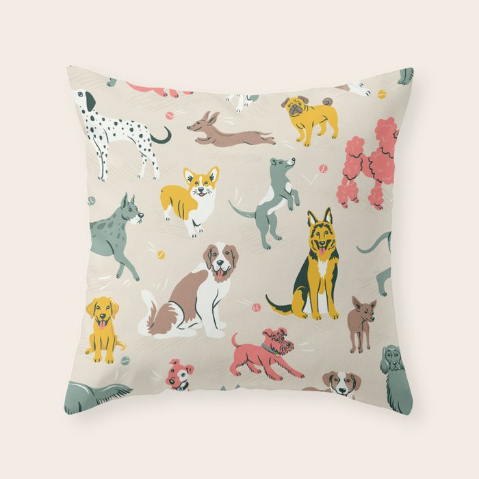 Silly Dog Friends Throw Pillow