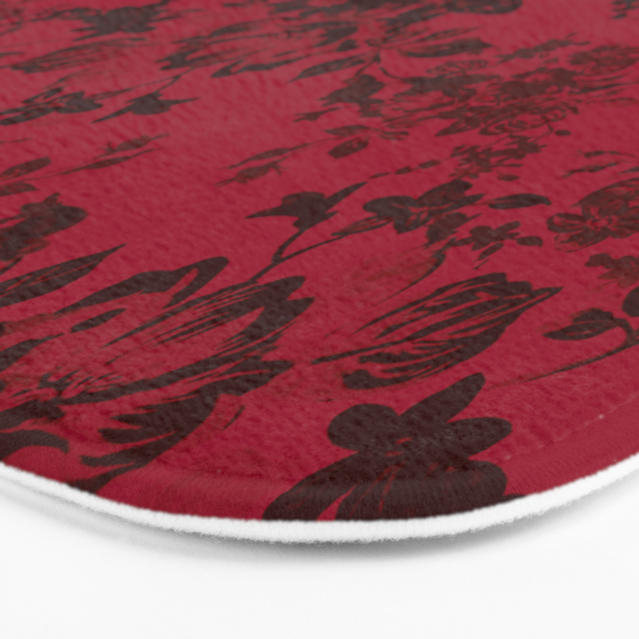 Vintage black gray red bohemian floral pattern Bath Mat Gallery Image 3