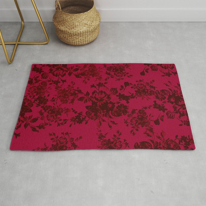 Vintage black gray red bohemian floral pattern Rug Gallery Image 1