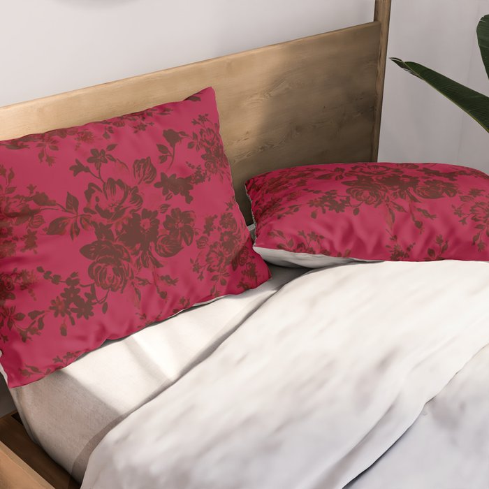 Vintage black gray red bohemian floral pattern Pillow Sham Gallery Image 2