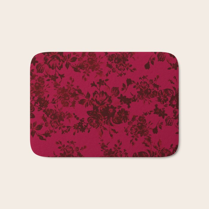 Vintage black gray red bohemian floral pattern Bath Mat Gallery Image 1