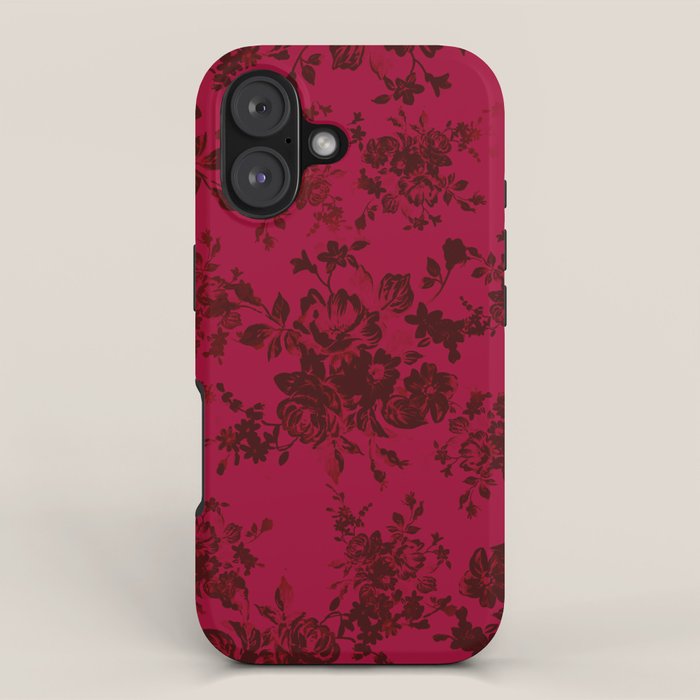 Vintage black gray red bohemian floral pattern iPhone Case Gallery Image 1