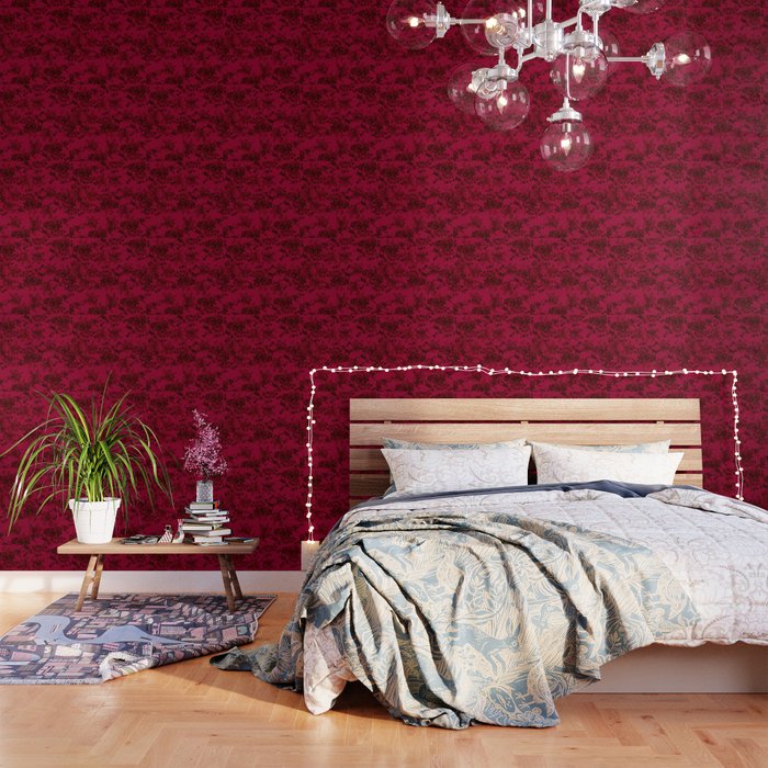 Vintage black gray red bohemian floral pattern Wallpaper Gallery Image 3