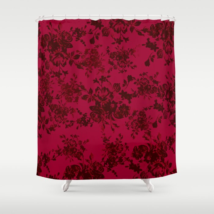 Vintage black gray red bohemian floral pattern Shower Curtain Gallery Image 1