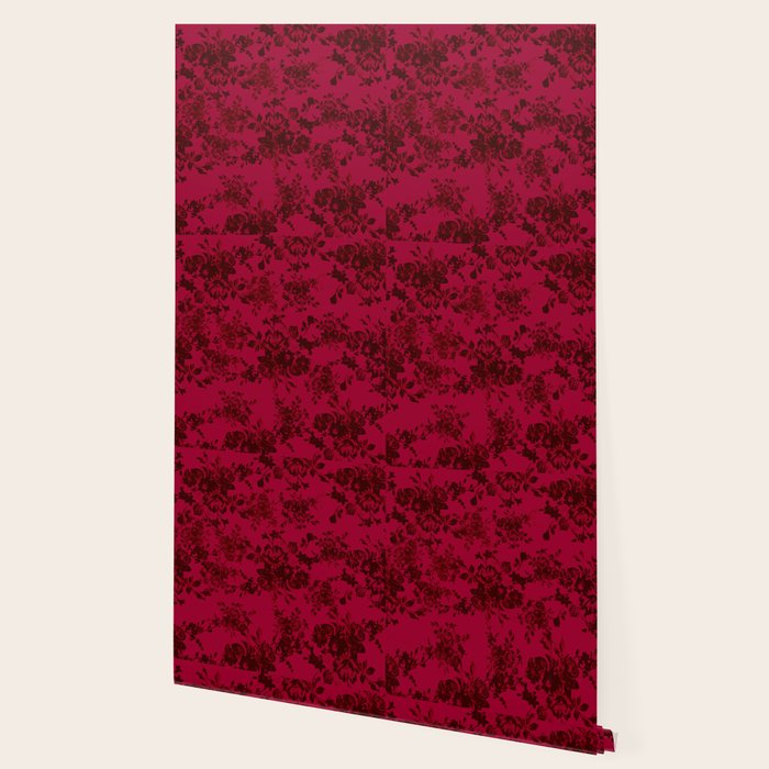 Vintage black gray red bohemian floral pattern Wallpaper Gallery Image 2