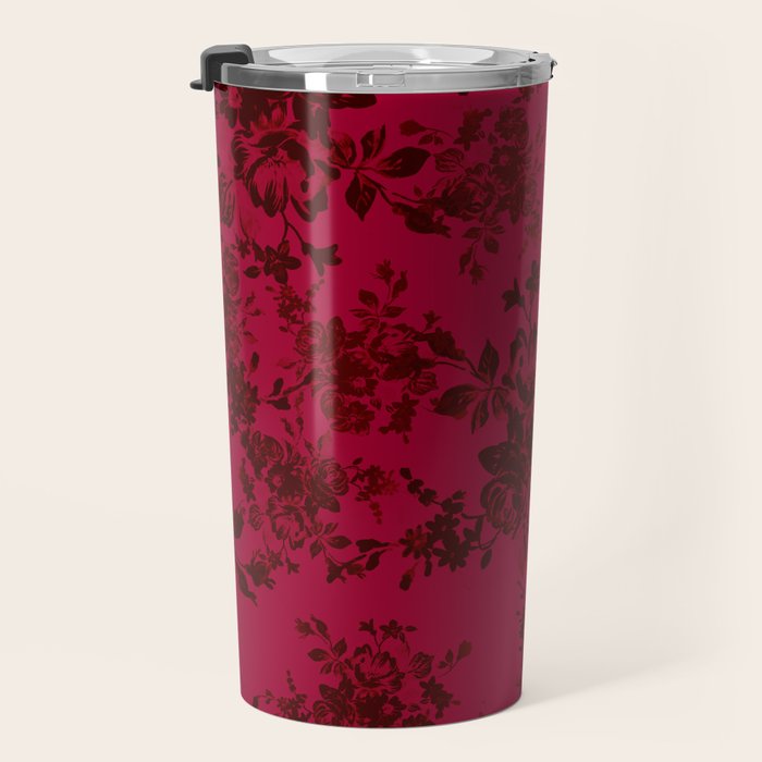 Vintage black gray red bohemian floral pattern Travel Mug Gallery Image 3