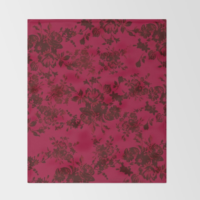 Vintage black gray red bohemian floral pattern Throw Blanket Gallery Image 2