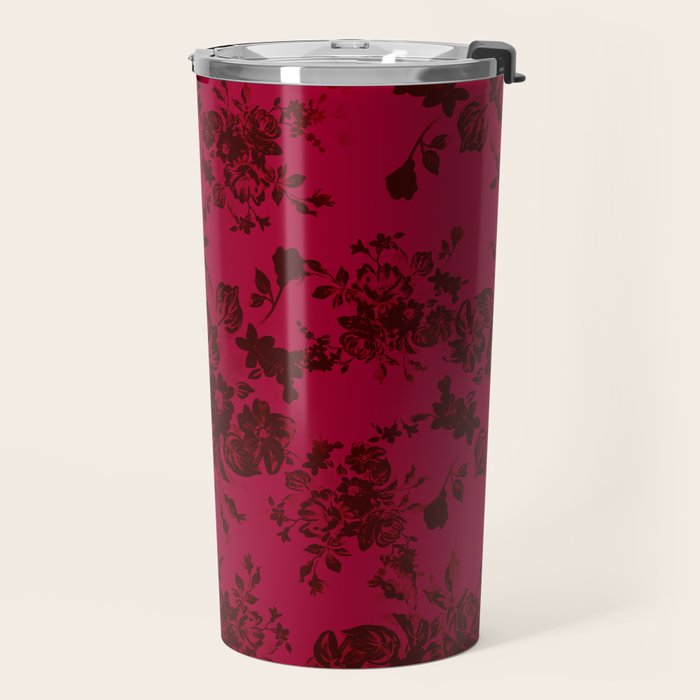 Vintage black gray red bohemian floral pattern Travel Mug Gallery Image 2