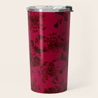 Vintage black gray red bohemian floral pattern Travel Mug Gallery Image 2