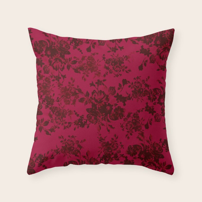 Vintage black gray red bohemian floral pattern Throw Pillow Gallery Image 6