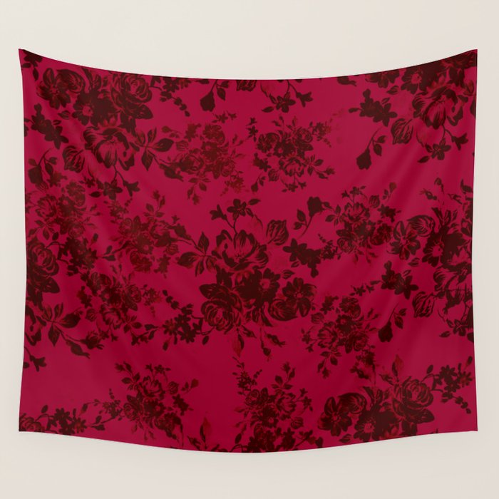 Vintage black gray red bohemian floral pattern Wall Tapestry Gallery Image 4