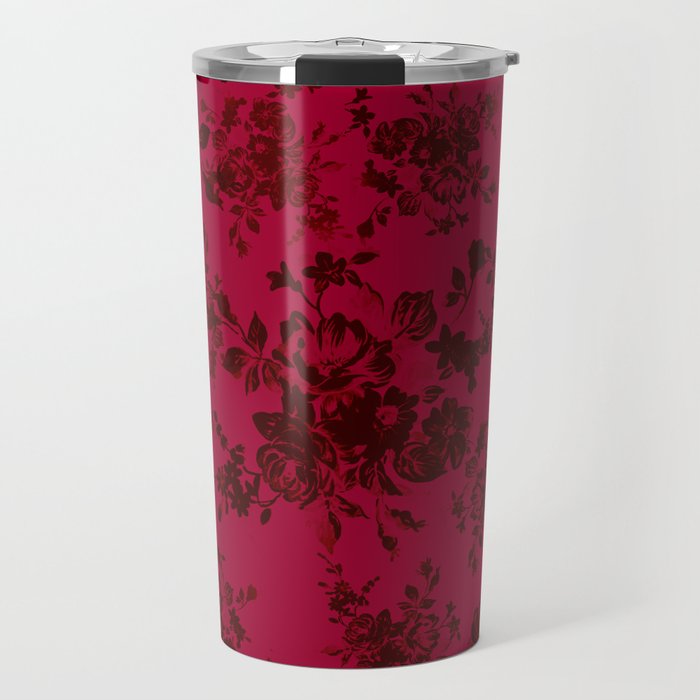 Vintage black gray red bohemian floral pattern Travel Mug Gallery Image 1