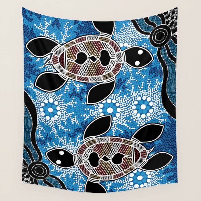 Authentic Aboriginal Art - Sea Turtles Wall Tapestry Gallery Image 1