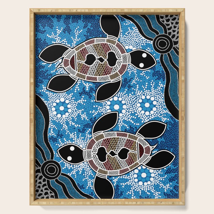 Authentic Aboriginal Art - Sea Turtles Serving Tray Gallery Image 1