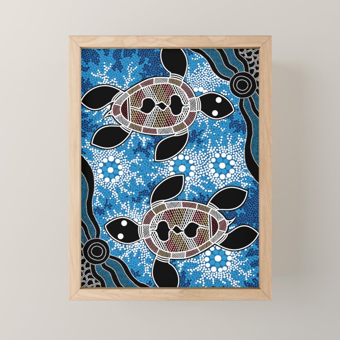 Authentic Aboriginal Art - Sea Turtles Mini Art Print Gallery Image 1