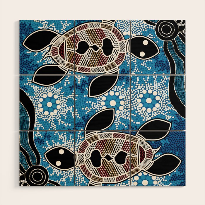 Authentic Aboriginal Art - Sea Turtles Wood Wall Art Gallery Image 1