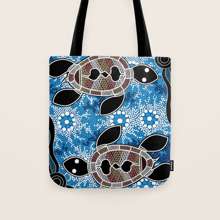 Authentic Aboriginal Art - Sea Turtles Tote Bag Gallery Image 1