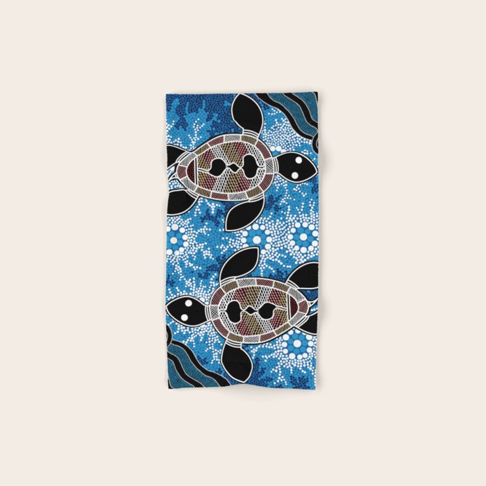 Authentic Aboriginal Art - Sea Turtles Bath Towel Gallery Image 1