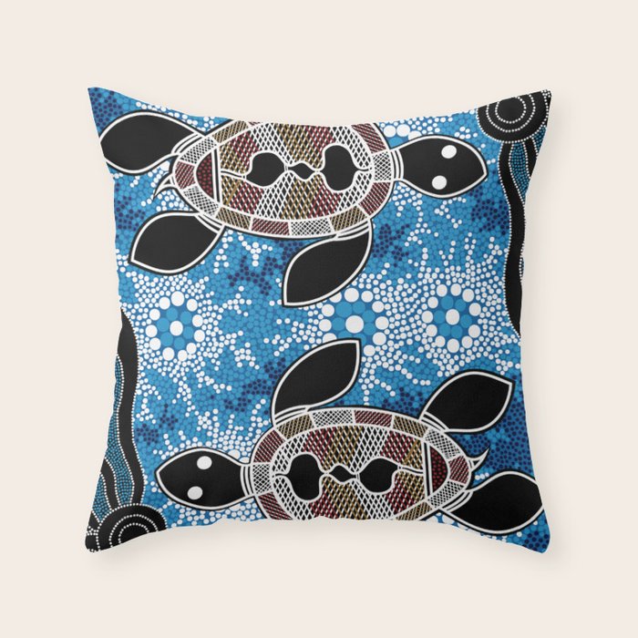 Authentic Aboriginal Art - Sea Turtles Throw Pillow Gallery Image 6