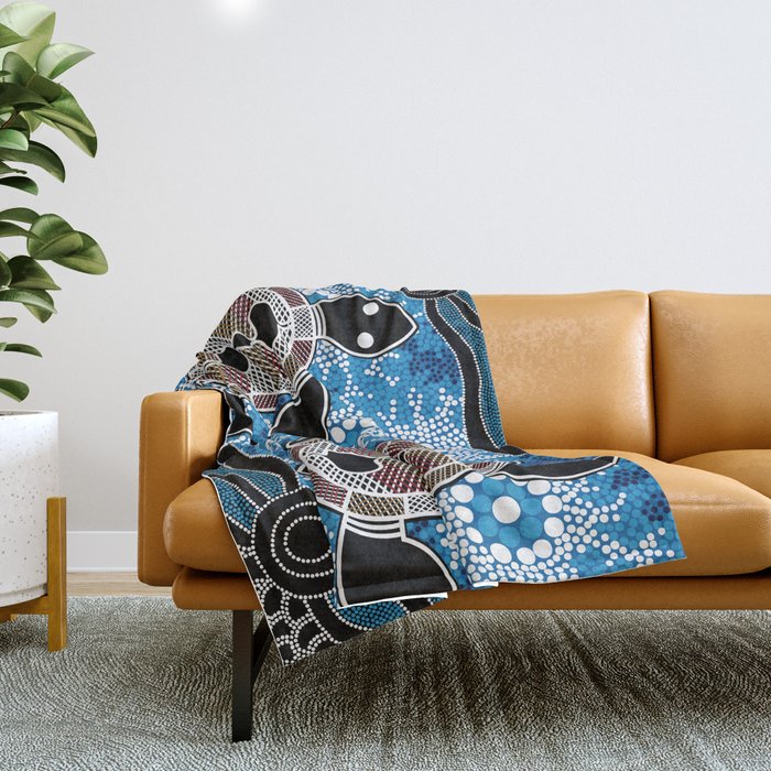 Authentic Aboriginal Art - Sea Turtles Throw Blanket