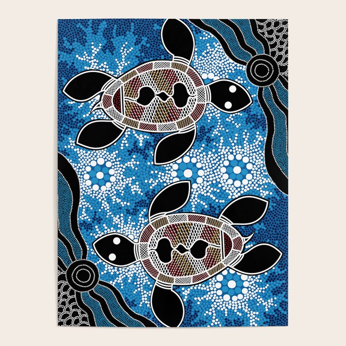 Authentic Aboriginal Art - Sea Turtles Poster Gallery Image 1