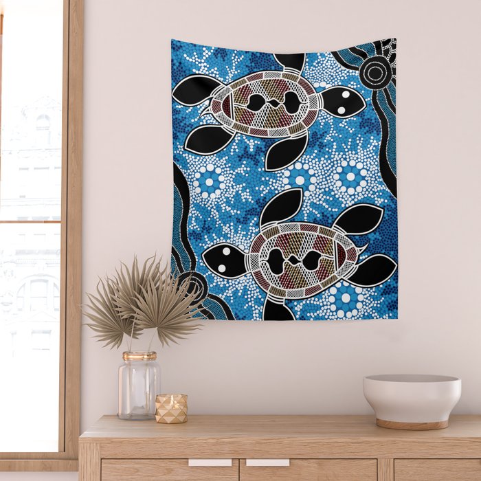 Authentic Aboriginal Art - Sea Turtles Wall Tapestry Gallery Image 2