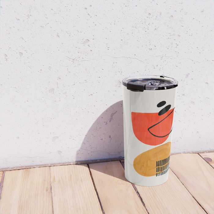 Orbital Fusion Yellow Orange Retro Mid Century Funky Fun Shapes Pattern by Ejaaz Haniff Travel Mug Gallery Image 4