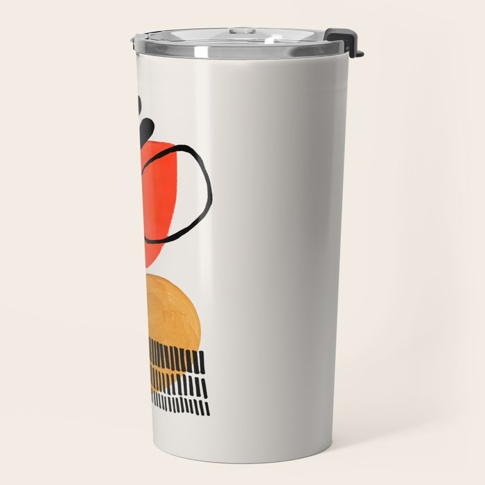 Orbital Fusion Yellow Orange Retro Mid Century Funky Fun Shapes Pattern by Ejaaz Haniff Travel Mug Gallery Image 2