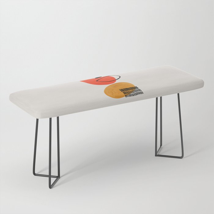 Orbital Fusion Yellow Orange Retro Mid Century Funky Fun Shapes Pattern by Ejaaz Haniff Bench Gallery Image 1