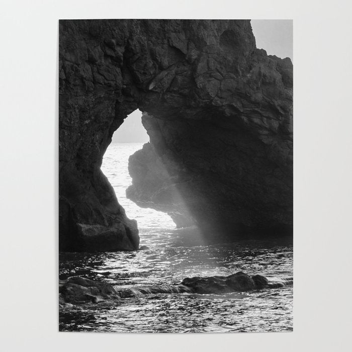 Sunrays Through The Arch. Del Medio Beach. At Sunrise. Bw Poster