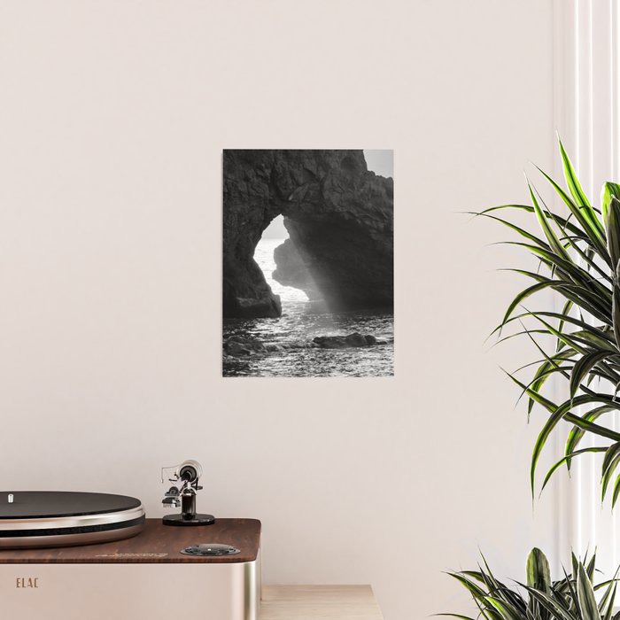 Sunrays Through The Arch. Del Medio Beach. At Sunrise. Bw Poster Gallery Image 2