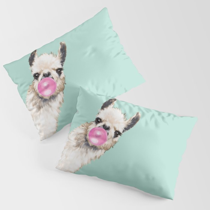 Bubble Gum Sneaky Llama in Green Pillow Sham Gallery Image 1