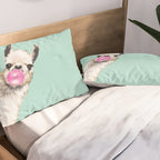 Bubble Gum Sneaky Llama in Green Pillow Sham Gallery Image 2