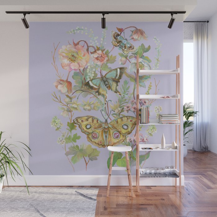 Butterfly Purple Garden Wall Mural Gallery Image 1