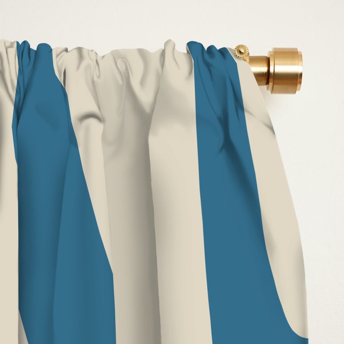 New Groove Retro Swirl Abstract Pattern in Boho Blue and Beige Window Curtain Gallery Image 2