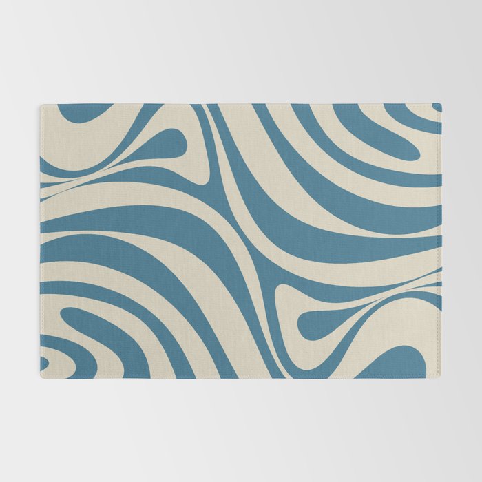 New Groove Retro Swirl Abstract Pattern in Boho Blue and Beige Rug Gallery Image 2