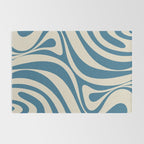 New Groove Retro Swirl Abstract Pattern in Boho Blue and Beige Rug Gallery Image 2