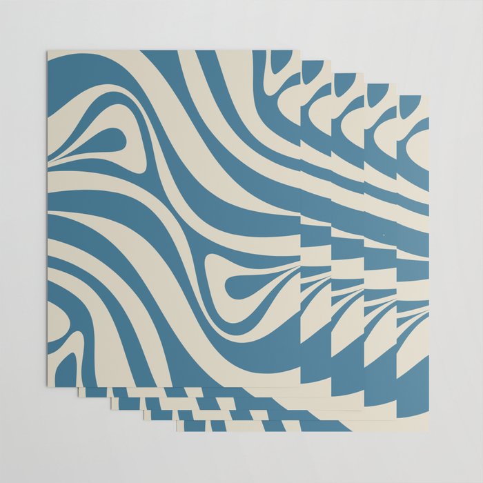 New Groove Retro Swirl Abstract Pattern in Boho Blue and Beige Wrapping Paper Gallery Image 3
