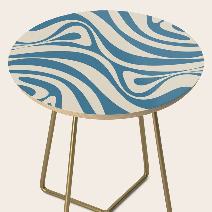 New Groove Retro Swirl Abstract Pattern in Boho Blue and Beige Side Table Gallery Image 2