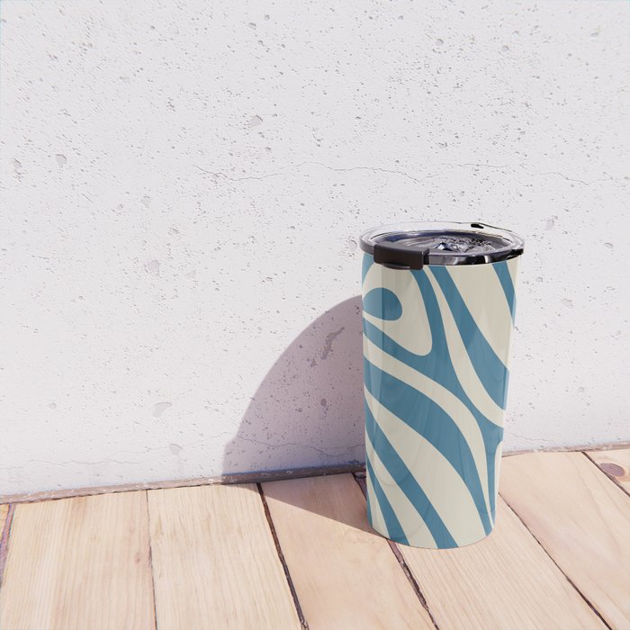 New Groove Retro Swirl Abstract Pattern in Boho Blue and Beige Travel Mug Gallery Image 4