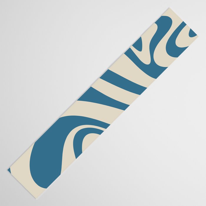 New Groove Retro Swirl Abstract Pattern in Boho Blue and Beige Table Runner Gallery Image 3
