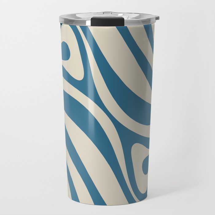 New Groove Retro Swirl Abstract Pattern in Boho Blue and Beige Travel Mug Gallery Image 1