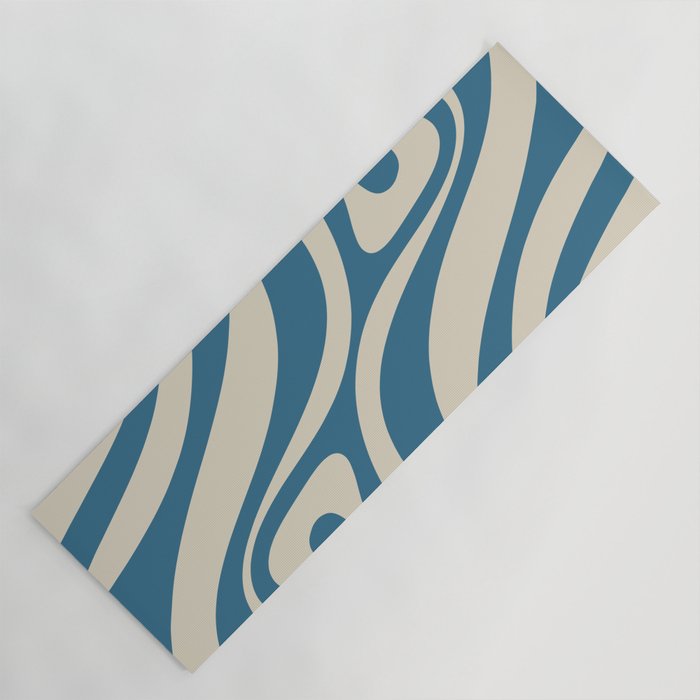 New Groove Retro Swirl Abstract Pattern in Boho Blue and Beige Yoga Mat Gallery Image 1