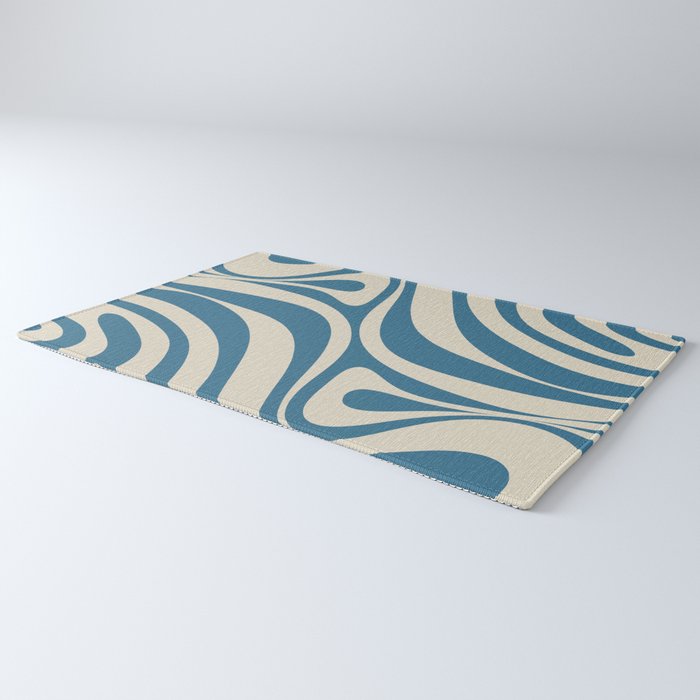 New Groove Retro Swirl Abstract Pattern in Boho Blue and Beige Rug Gallery Image 3