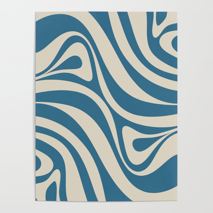 New Groove Retro Swirl Abstract Pattern in Boho Blue and Beige Poster Gallery Image 4