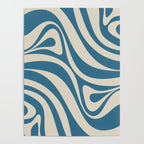 New Groove Retro Swirl Abstract Pattern in Boho Blue and Beige Poster Gallery Image 4